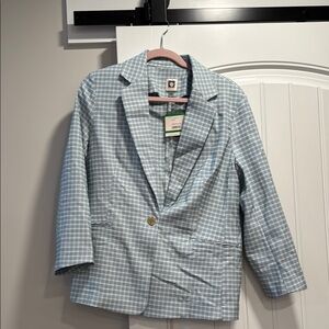 Anne Klein Blue and White Checkered Blazer